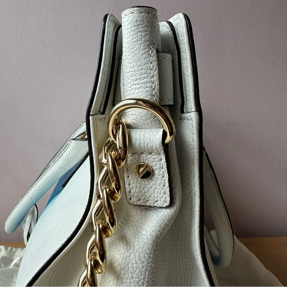MICHAEL KORS Hamilton Spray Large Pebble Leather Tote Bag White/Blue